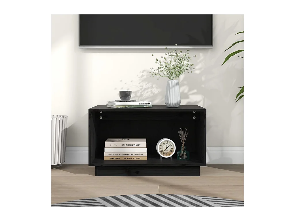 Meuble TV Noir 60x35x35 cm Bois de pin massif