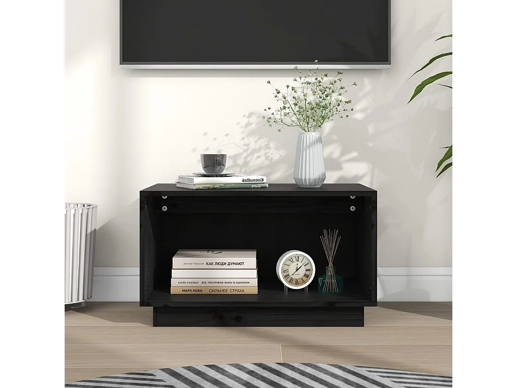 Meuble TV Noir 60x35x35 cm Bois de pin massif