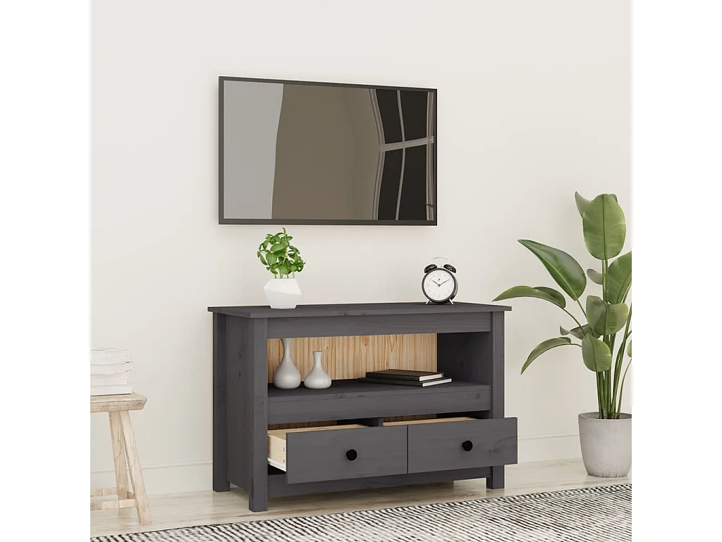 Meuble TV Gris 79x35x52 cm Bois de pin massif