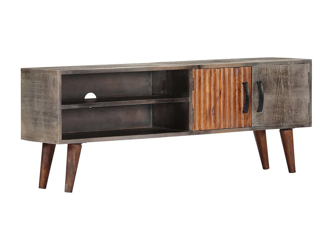 Meuble TV Gris 130x30x46 cm Bois massif de manguier brut