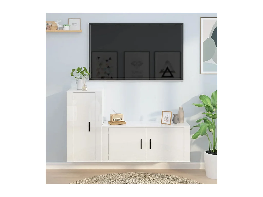 Ensemble de meubles TV 2 pcs blanc brillant bois d'ingénierie