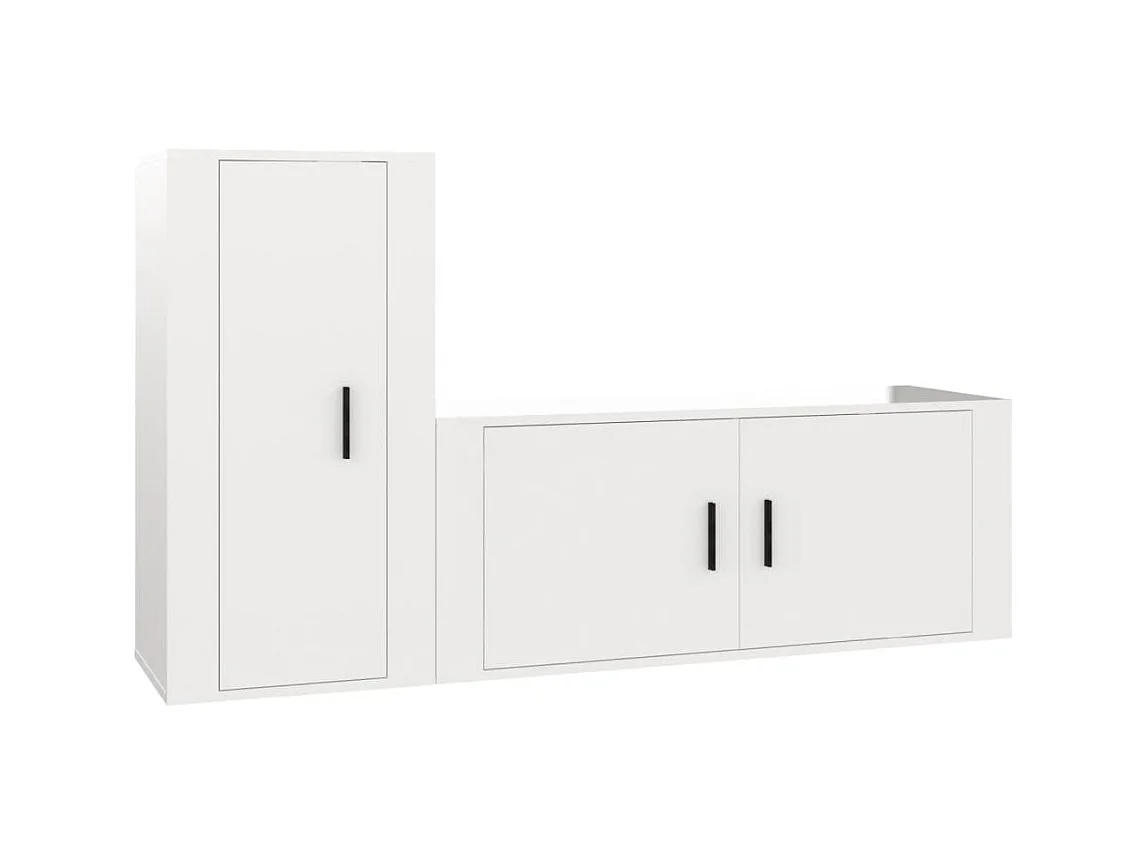 2-delige TV-standaardset Glanzend wit parket