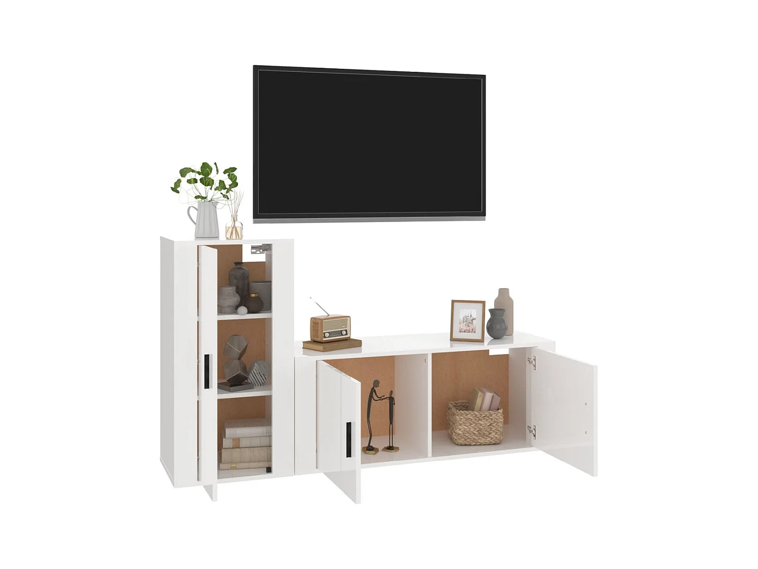 2-delige TV-standaardset Glanzend wit parket
