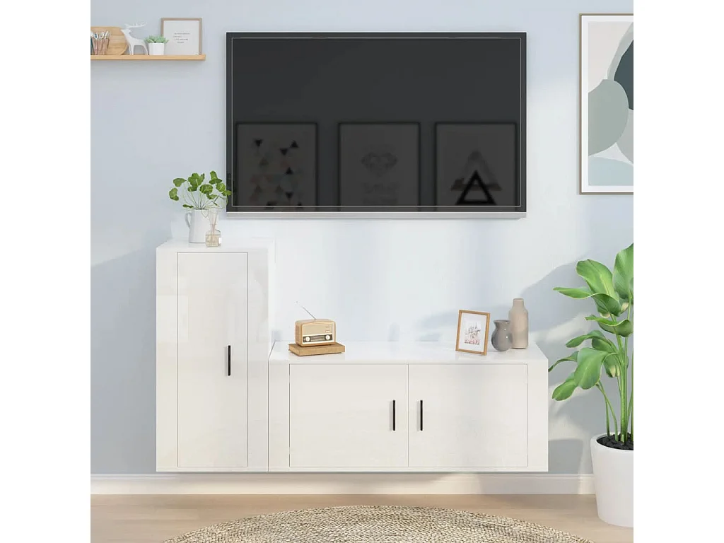 Ensemble de meubles TV 2 pcs blanc brillant bois d'ingénierie