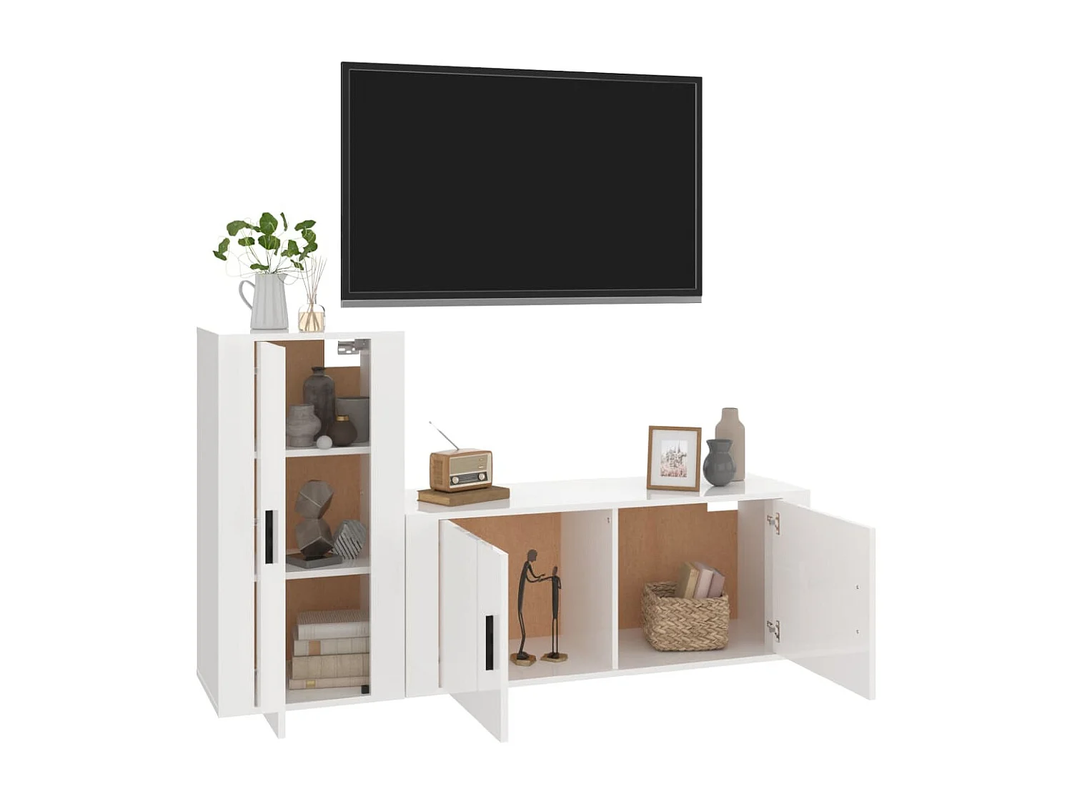 Ensemble de meubles TV 2 pcs blanc brillant bois d'ingénierie