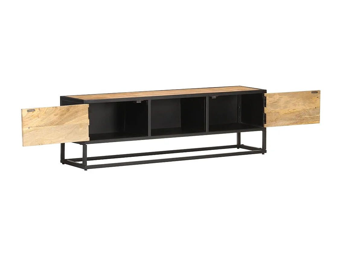 Meuble TV avec porte sculptée 130x30x40cm Bois de manguier brut