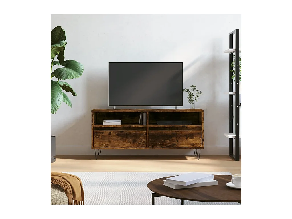 Meuble TV chêne fumé 100x34,5x44,5 cm bois d'ingénierie