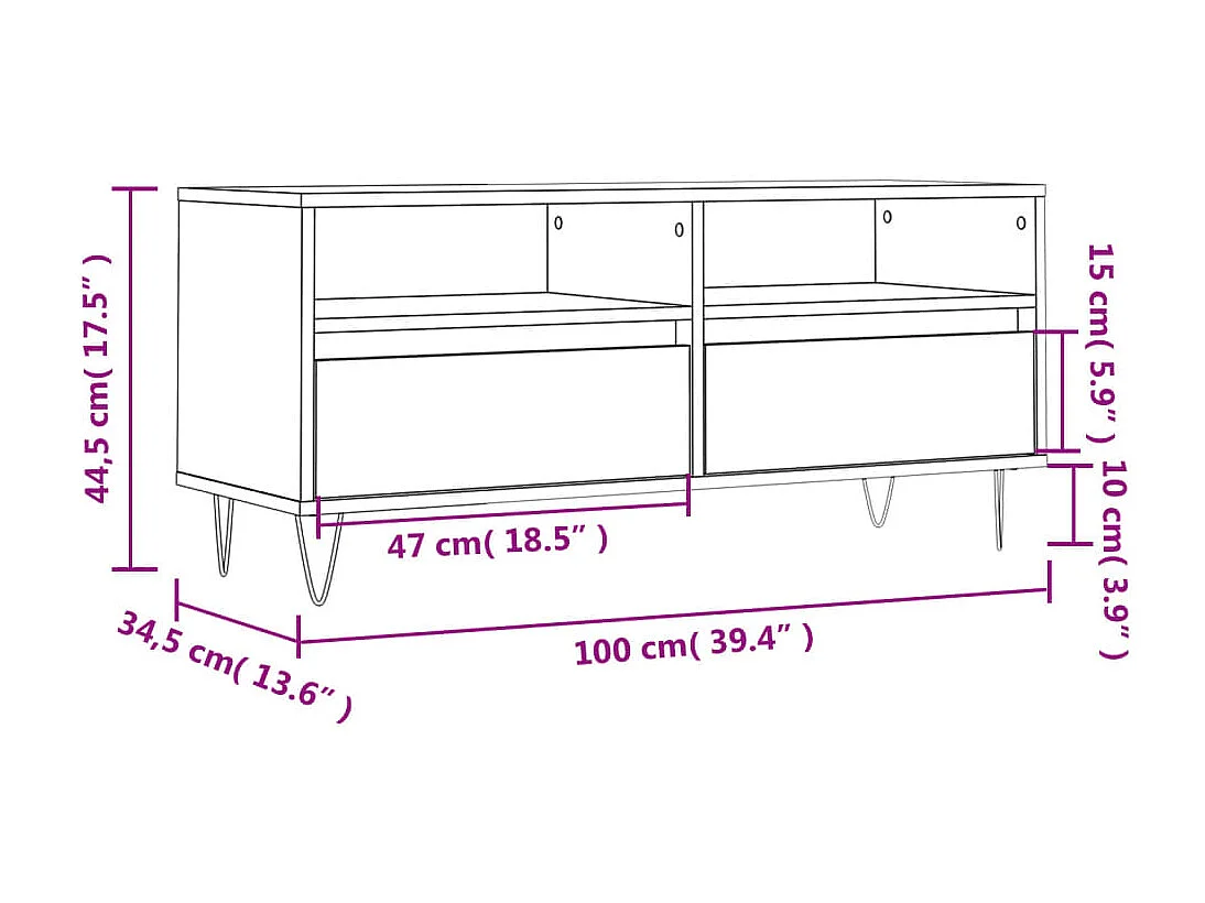 Meuble TV chêne fumé 100x34,5x44,5 cm bois d'ingénierie