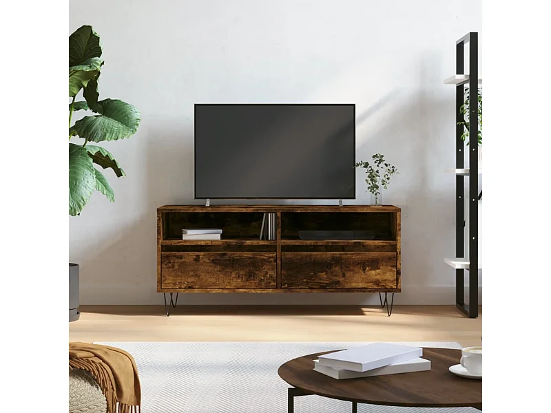 Meuble TV chêne fumé 100x34,5x44,5 cm bois d'ingénierie