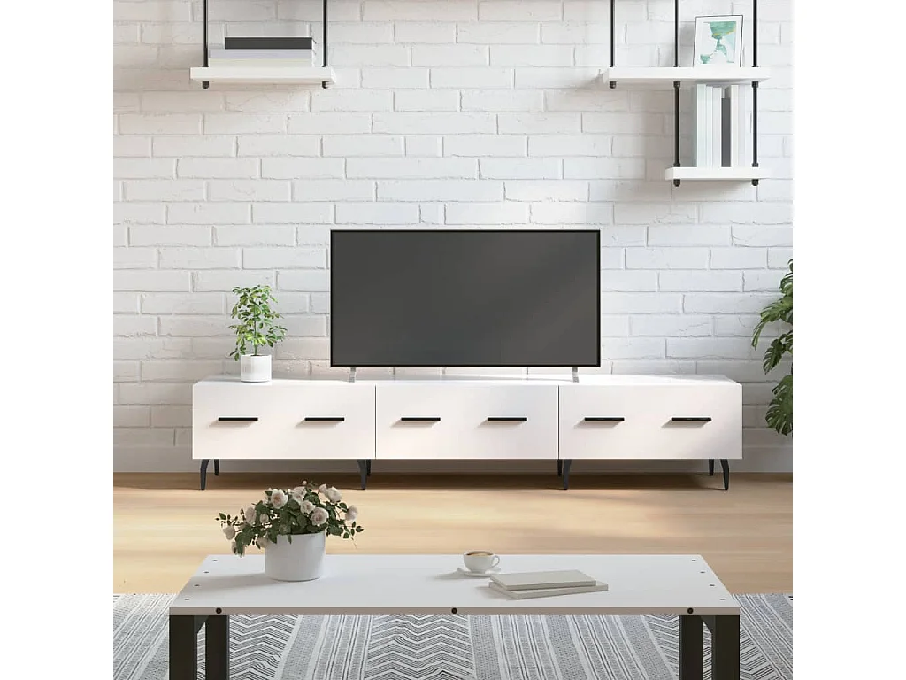 Meuble TV blanc brillant 150x36x30 cm bois d'ingénierie