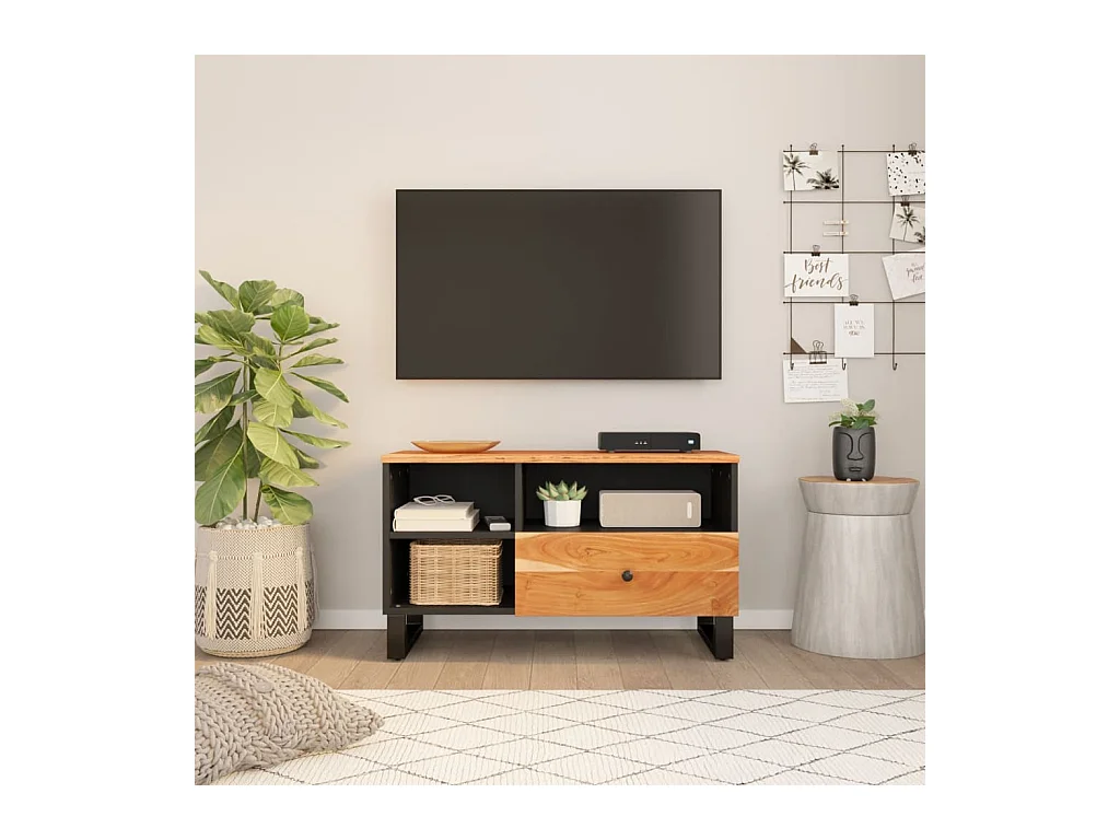 Meuble TV 80x33x46 cm bois d'acacia solide et bois d'ingénierie
