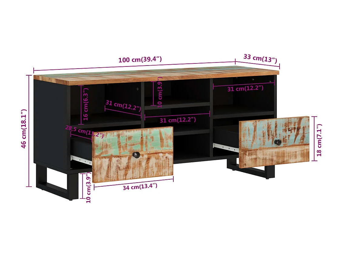 Móvel de TV 100x33x46 cm madeira recuperada e projetada