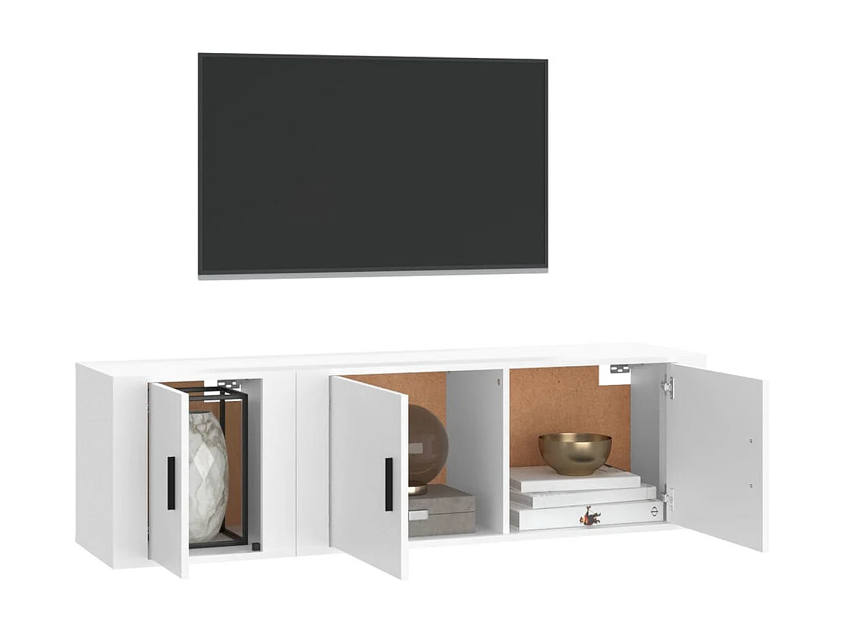 Set porta TV da 2 pezzi in MDF bianco