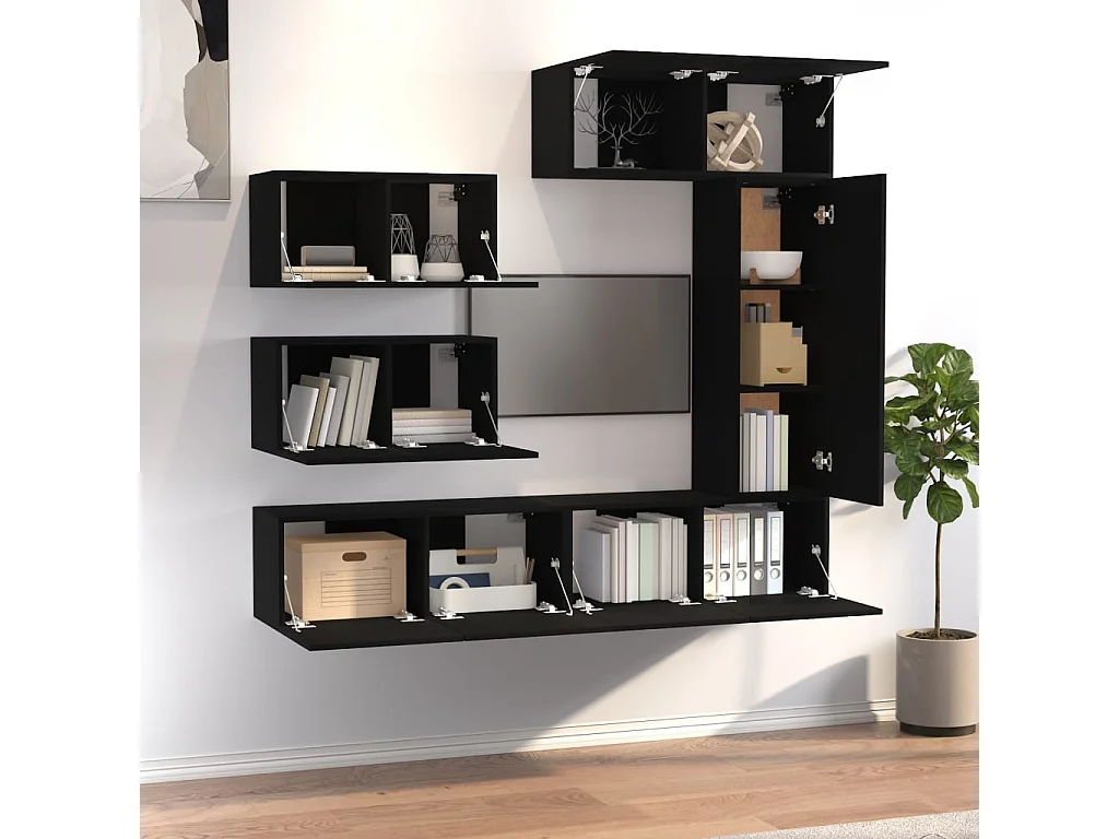 Ensemble de meubles TV 6 pcs Noir Bois d'ingénierie