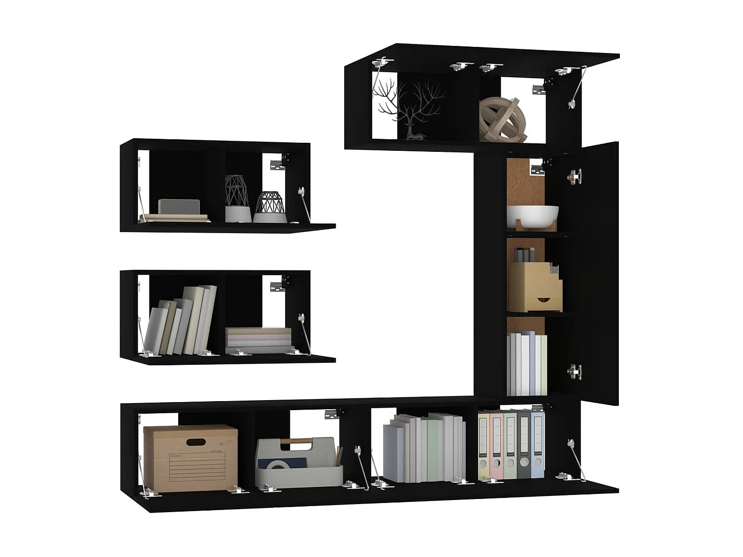 Ensemble de meubles TV 6 pcs Noir Bois d'ingénierie