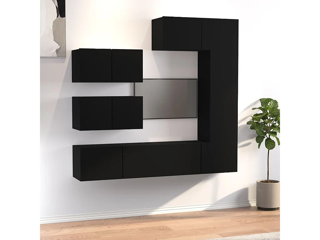 Ensemble de meubles TV 6 pcs Noir Bois d'ingénierie