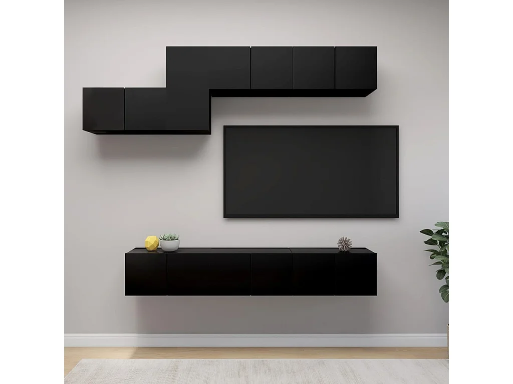 Ensemble de meuble TV 7 pcs Noir Aggloméré