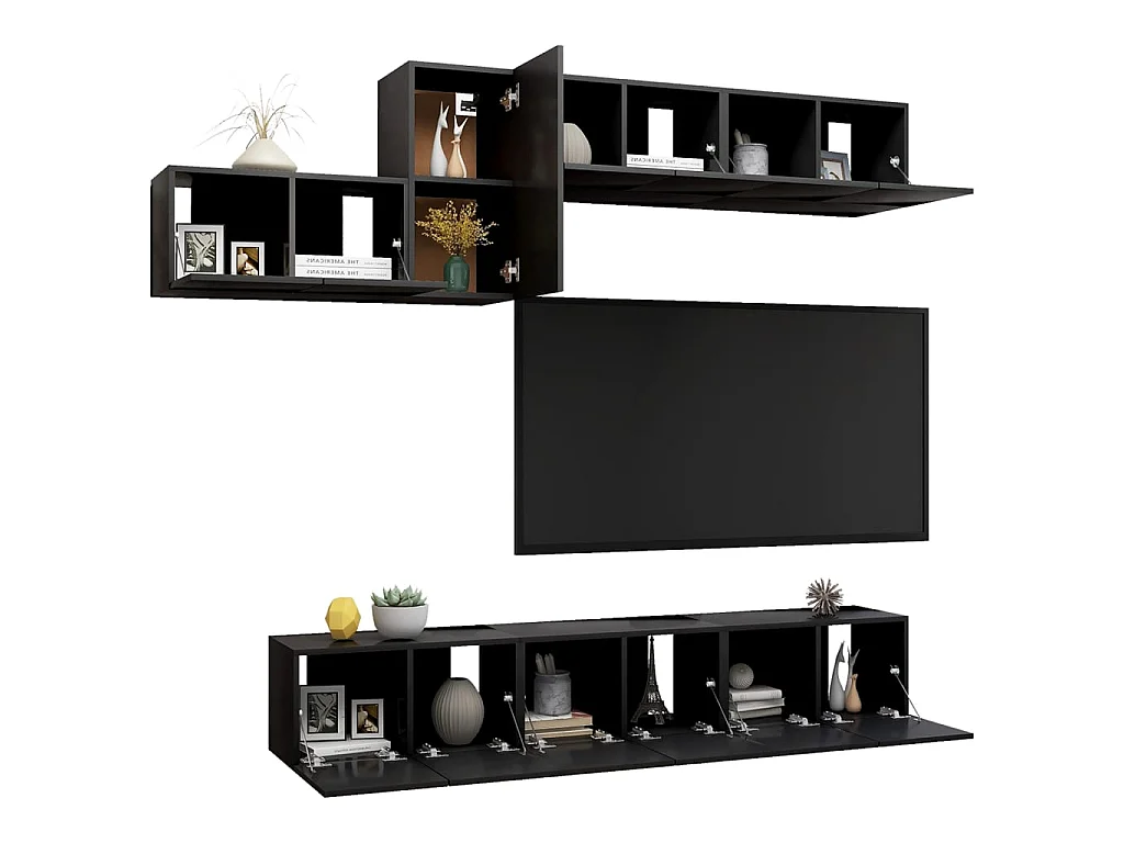 Ensemble de meuble TV 7 pcs Noir Aggloméré