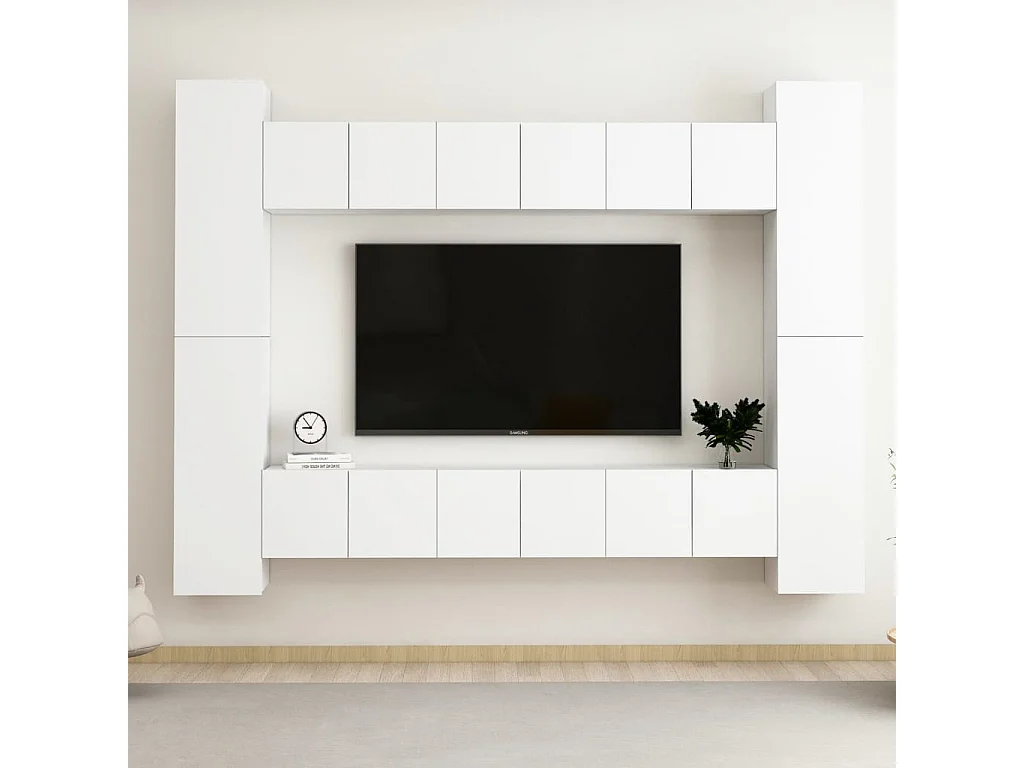 Ensemble de meubles TV 10 pcs Blanc Aggloméré