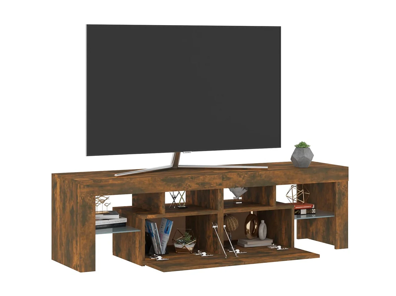 Meuble TV avec lumières LED Chêne fumé 140x36,5x40 cm