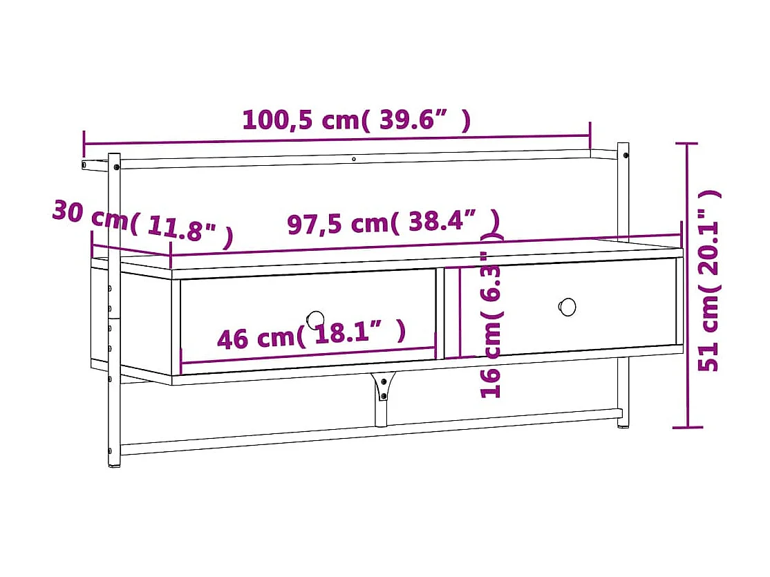 Meuble TV mural noir 100,5x30x51 cm bois d'ingénierie