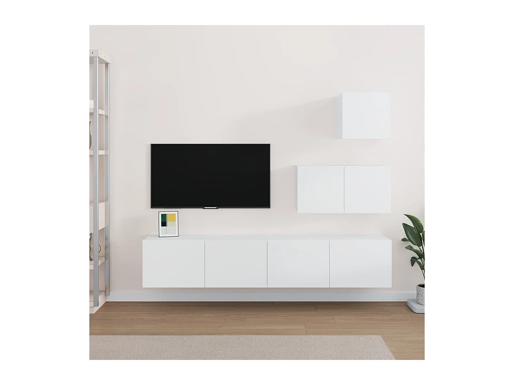 4-teiliges TV-Ständer-Set aus weißem Holzwerkstoff