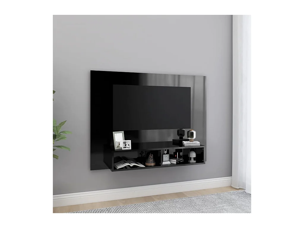 Meuble TV mural Noir brillant 120x23,5x90 cm Aggloméré