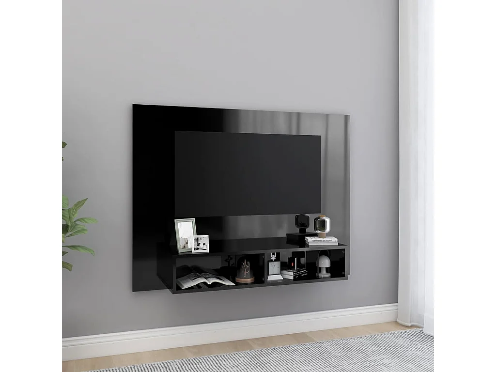 Wandmontiertes TV-Gerät, glänzend schwarz, 120 x 23,5 x 90 cm, Spanplatte