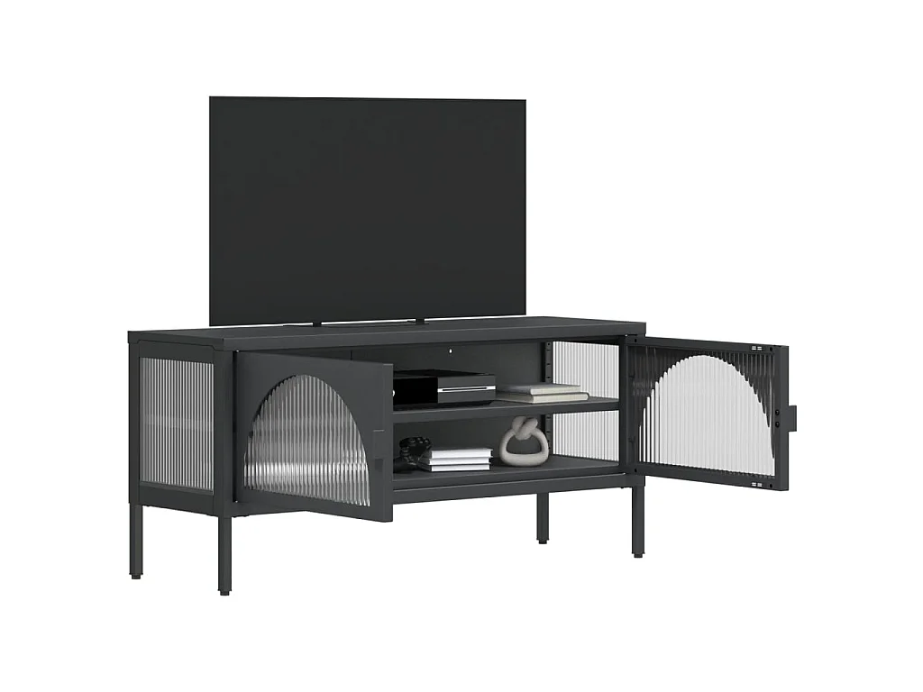 Meuble TV noir 105x35x50 cm verre et acier