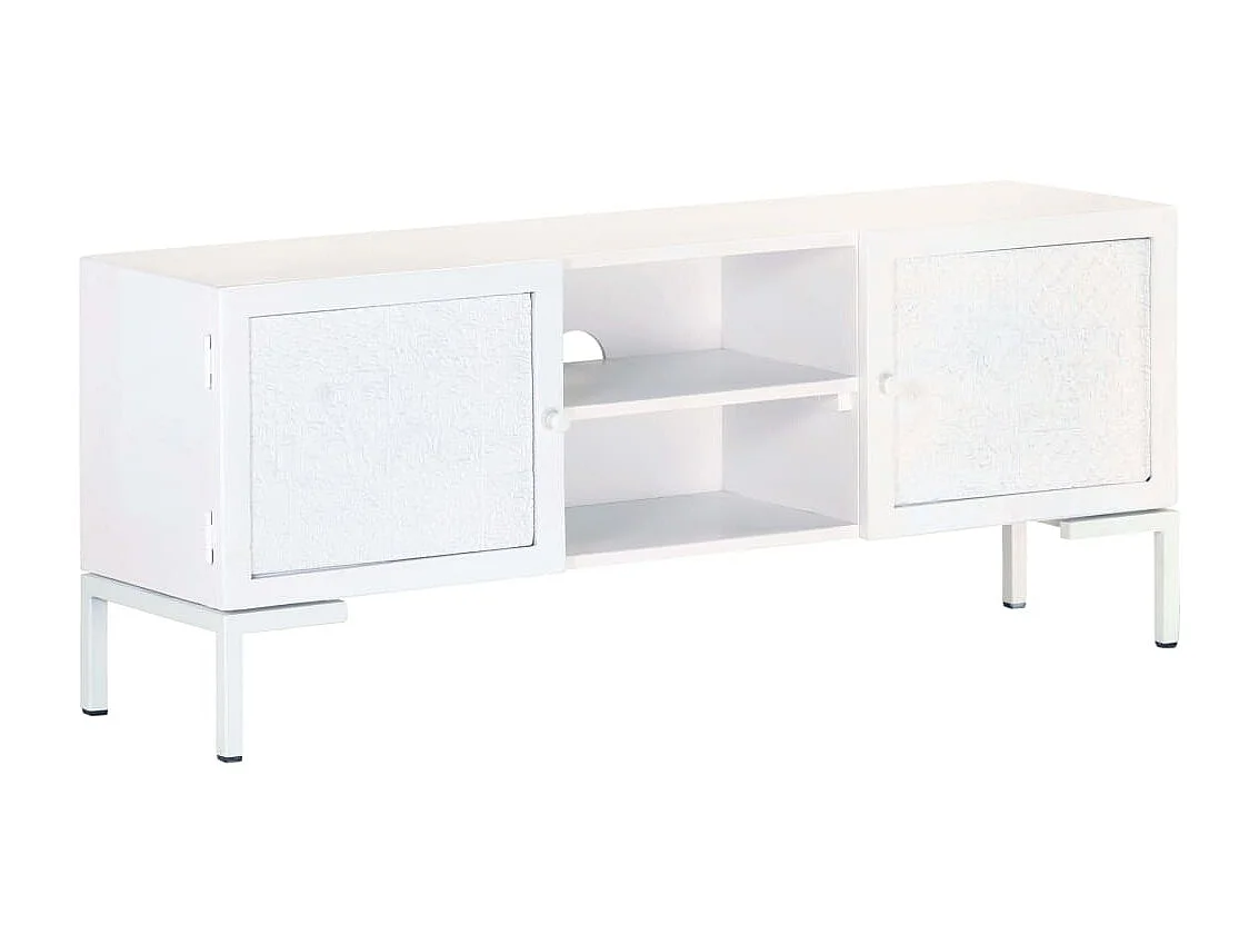 Meuble TV Blanc 115x30x46 cm Bois massif de manguier