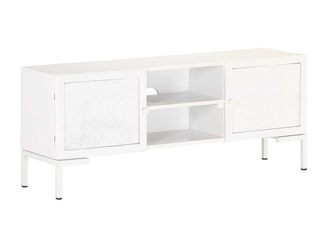 Meuble TV Blanc 115x30x46 cm Bois massif de manguier