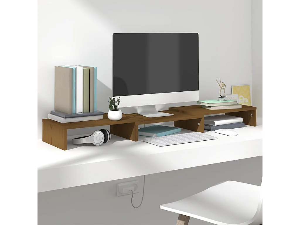 Monitorstandaard Honingbruin 80x24x10,5 cm Massief grenen