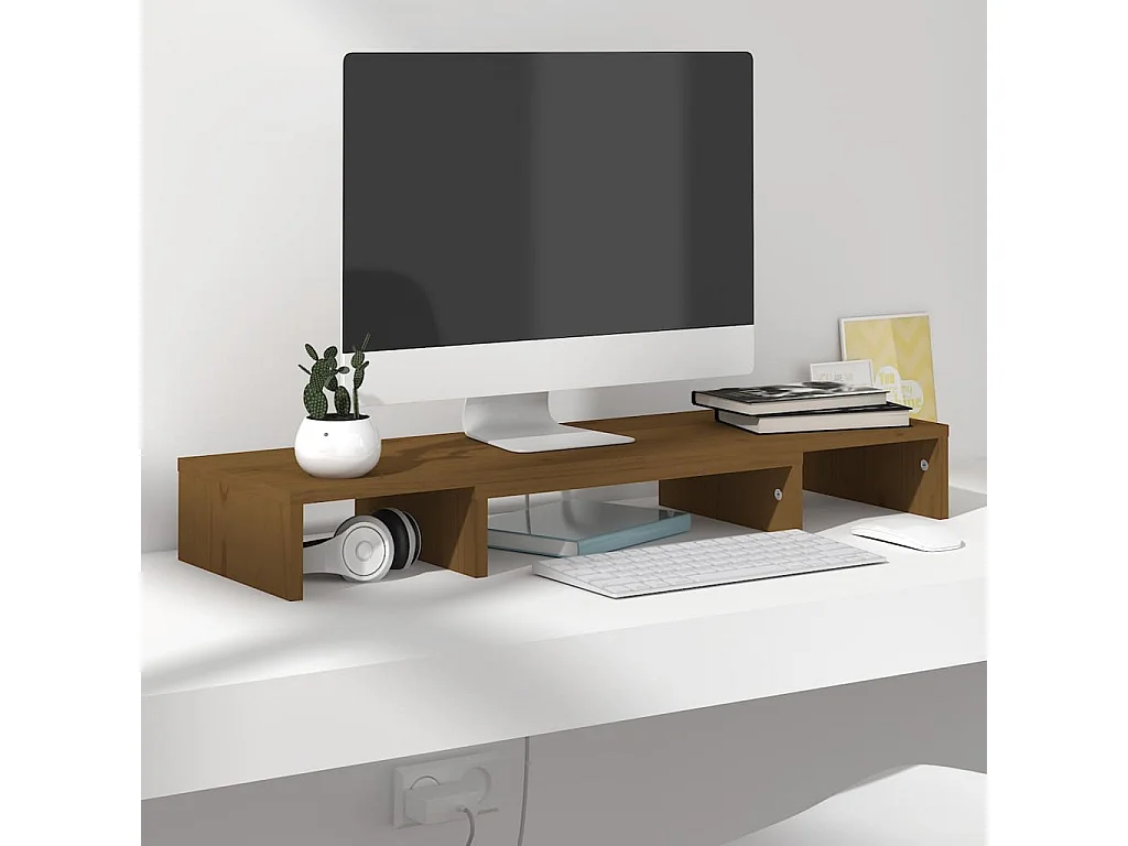 Monitorstandaard Honingbruin 80x24x10,5 cm Massief grenen