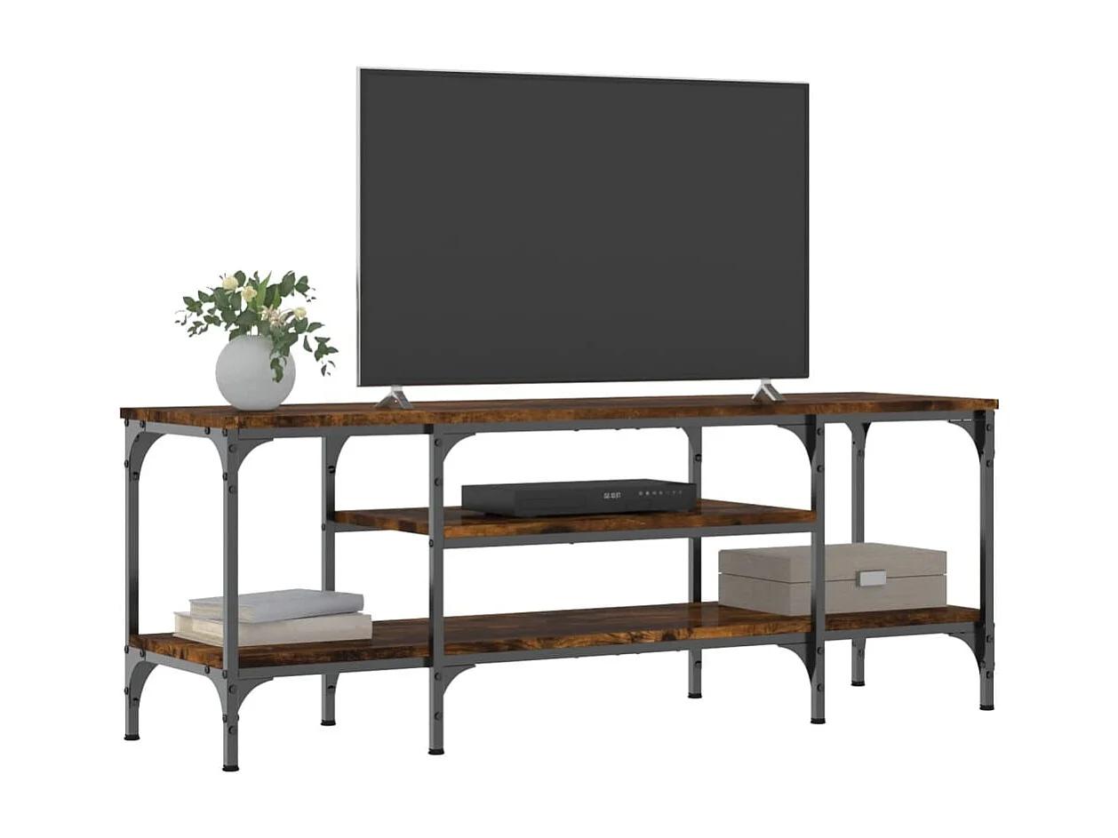 Meuble TV chêne fumé 121x35x45 cm bois d'ingénierie et fer