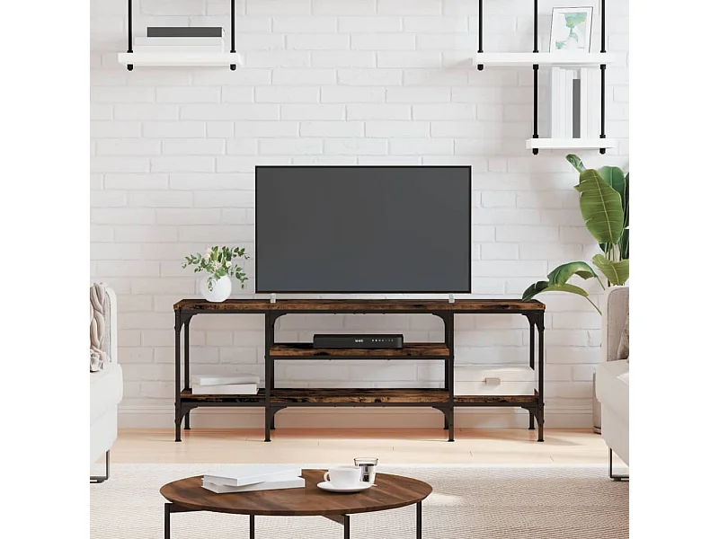 Meuble TV chêne fumé 121x35x45 cm bois d'ingénierie et fer