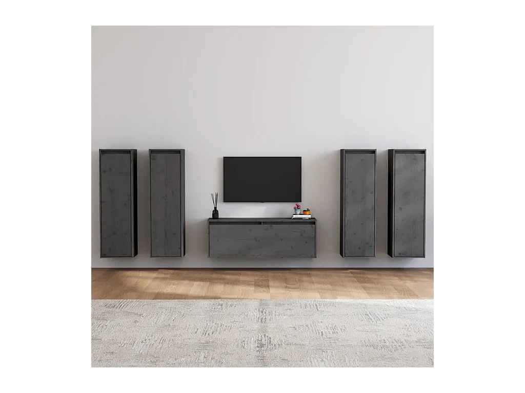 TV-meubel 5 stuks Grijs Massief grenenhout