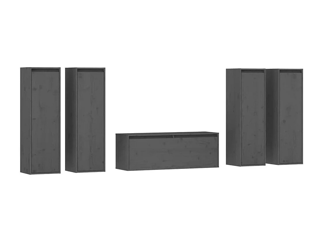 Mobile TV 5 pz Grigio Legno di pino massiccio