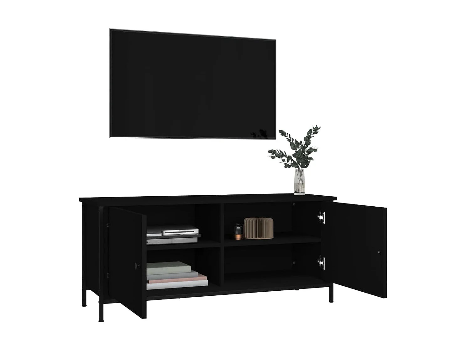 Mobile TV con ante nere 102x35x45 cm in derivati del legno