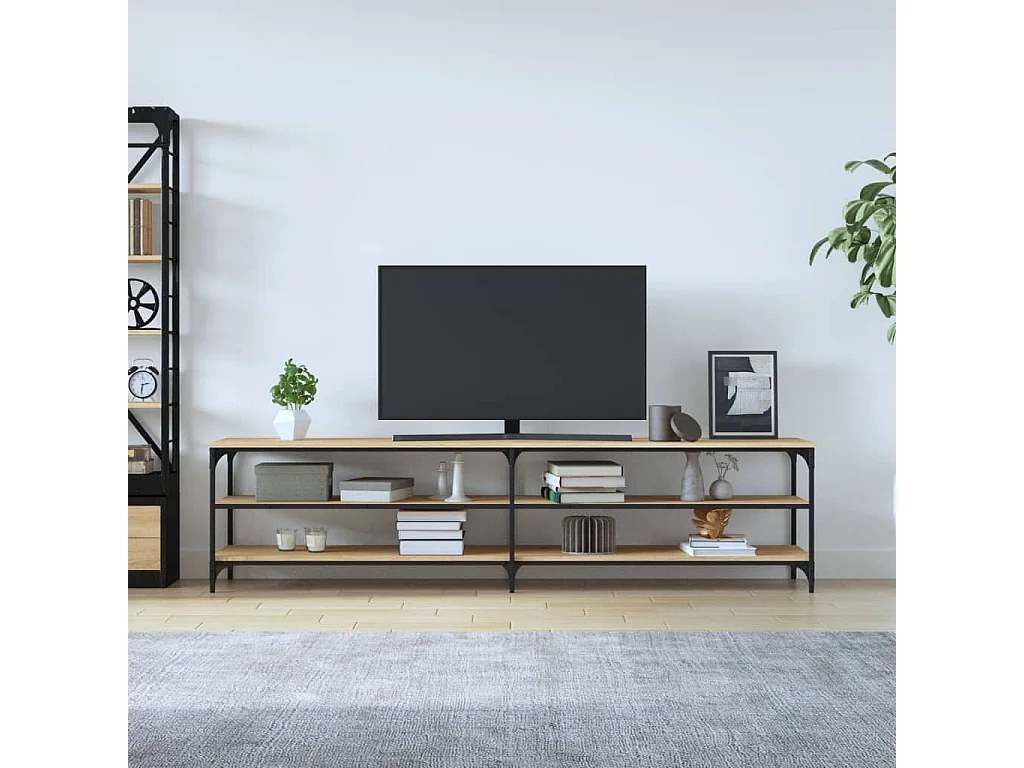 Mueble TV roble Sonoma 200x30x50 cm madera contrachapada y metal