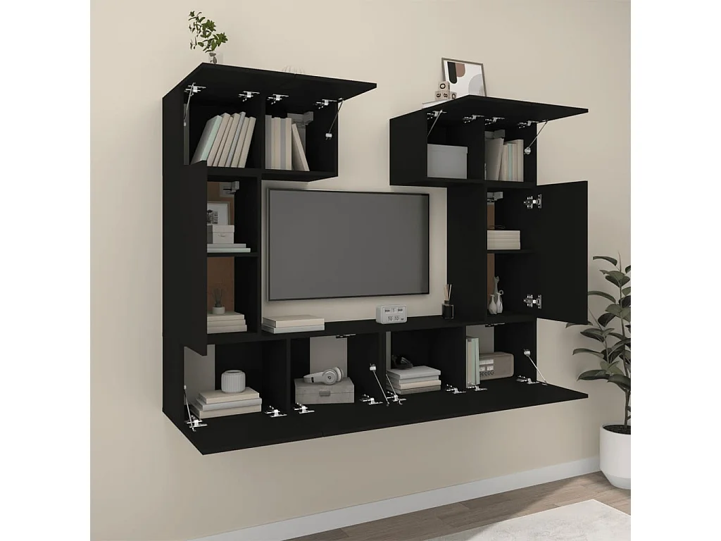 6-delige tv-meubelset zwart parket