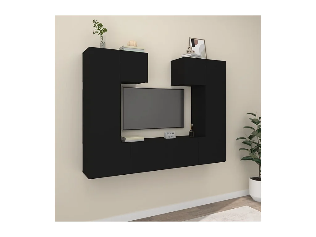 6-delige tv-meubelset zwart parket
