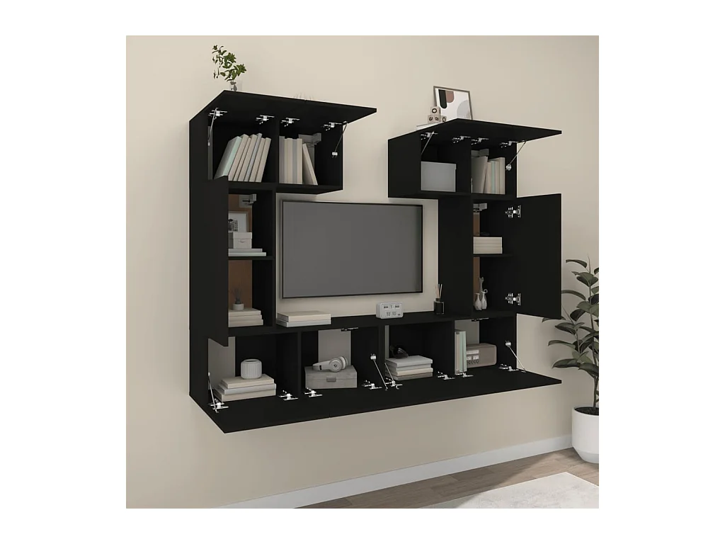 Ensemble de meubles TV 6 pcs Noir Bois d'ingénierie