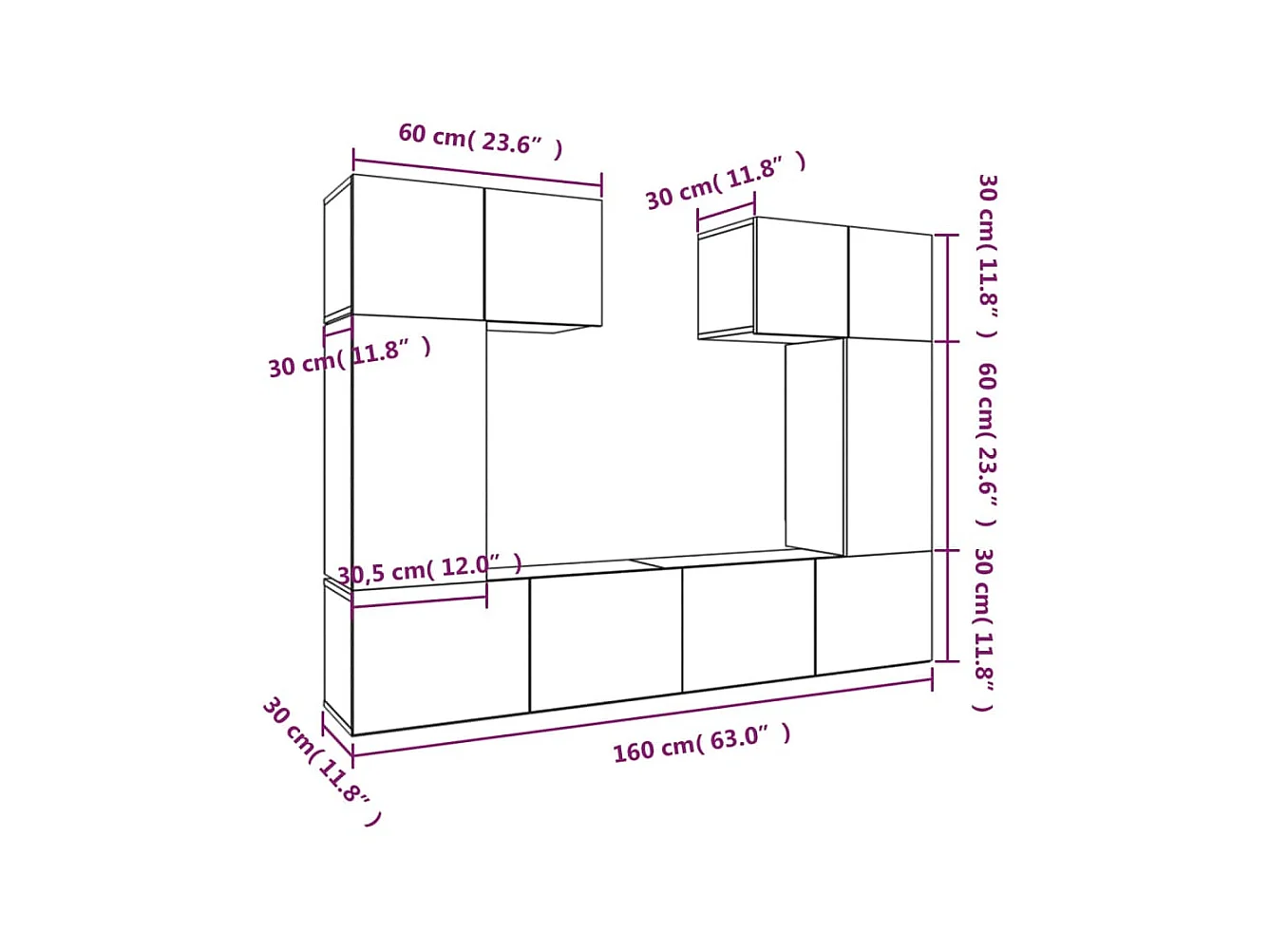 Ensemble de meubles TV 6 pcs Noir Bois d'ingénierie