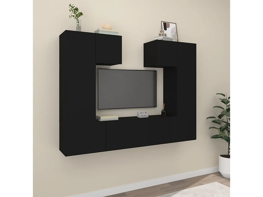 6-delige tv-meubelset zwart parket