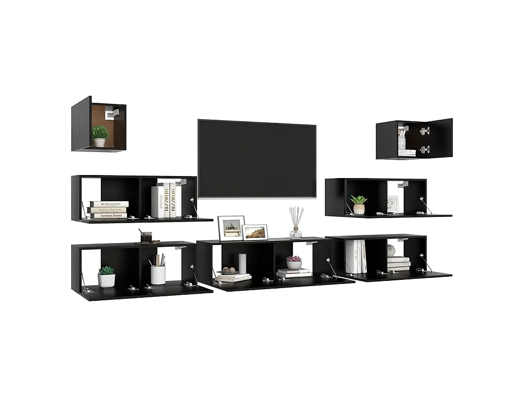 Ensemble de meuble TV 7 pcs Noir Aggloméré