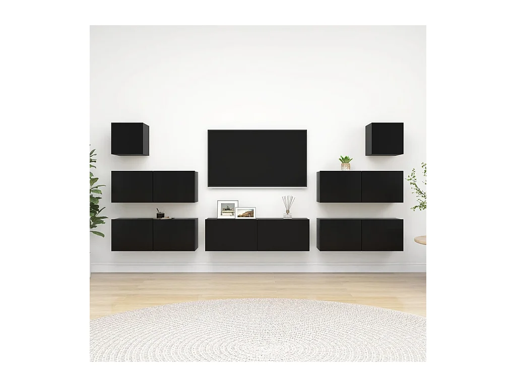 Ensemble de meuble TV 7 pcs Noir Aggloméré