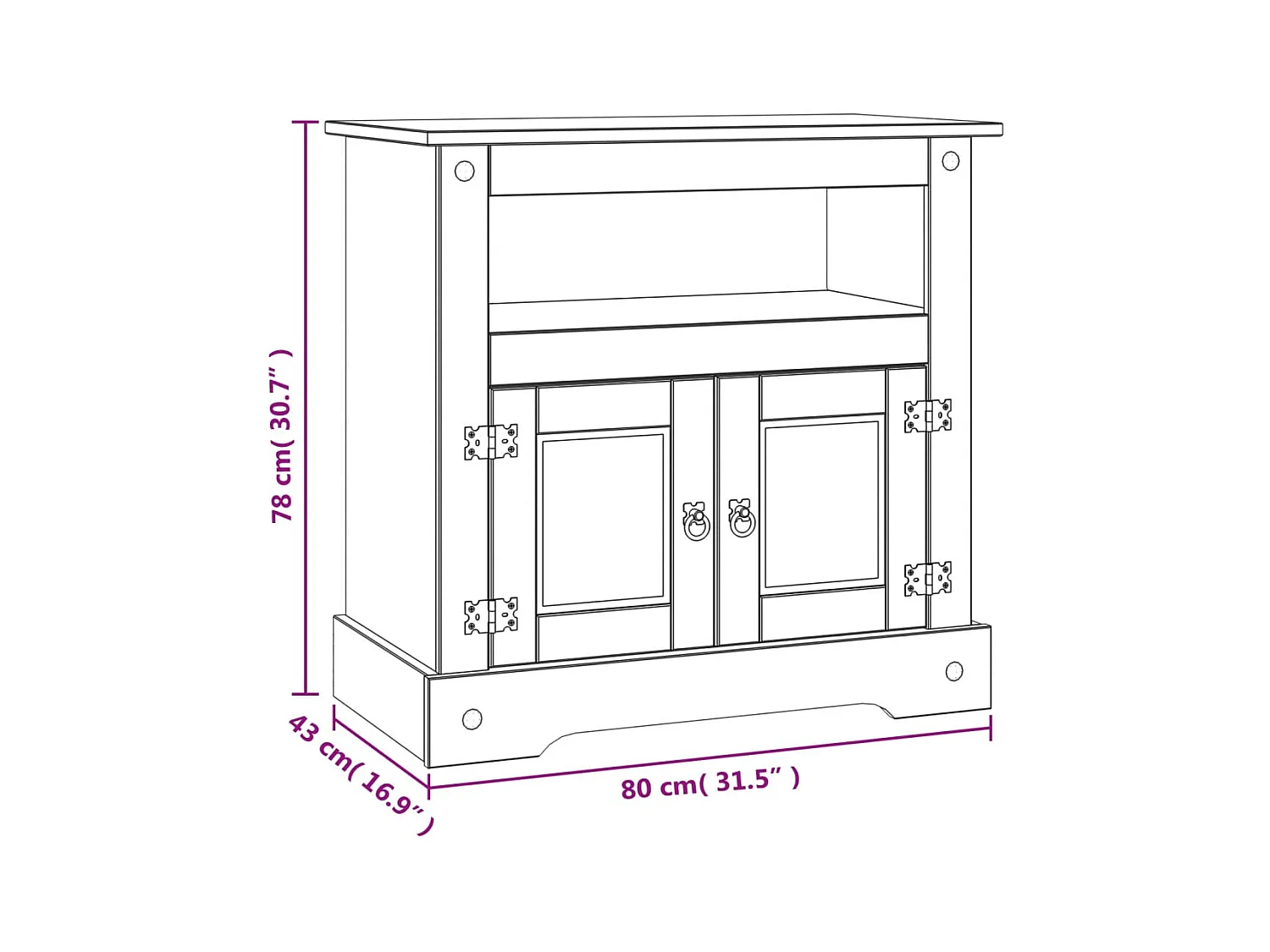 Meuble TV Gamme Corona pin mexicain 80x43x78 cm