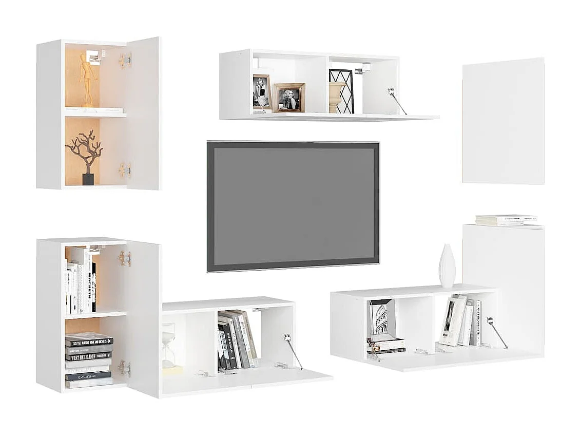 Set mobili TV 7 pezzi in truciolare bianco