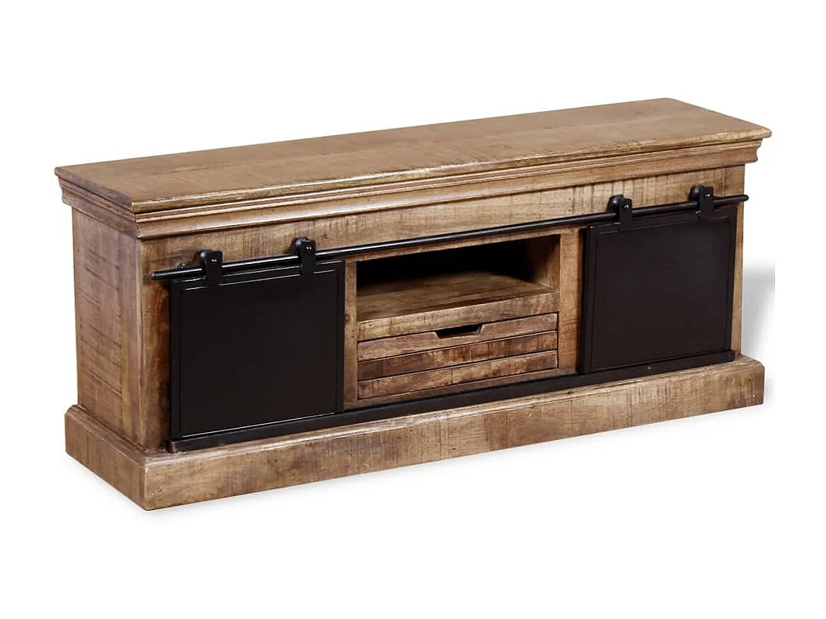 Meuble TV avec 2 portes coulissantes Bois de manguier massif