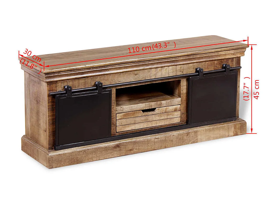 Meuble TV avec 2 portes coulissantes Bois de manguier massif